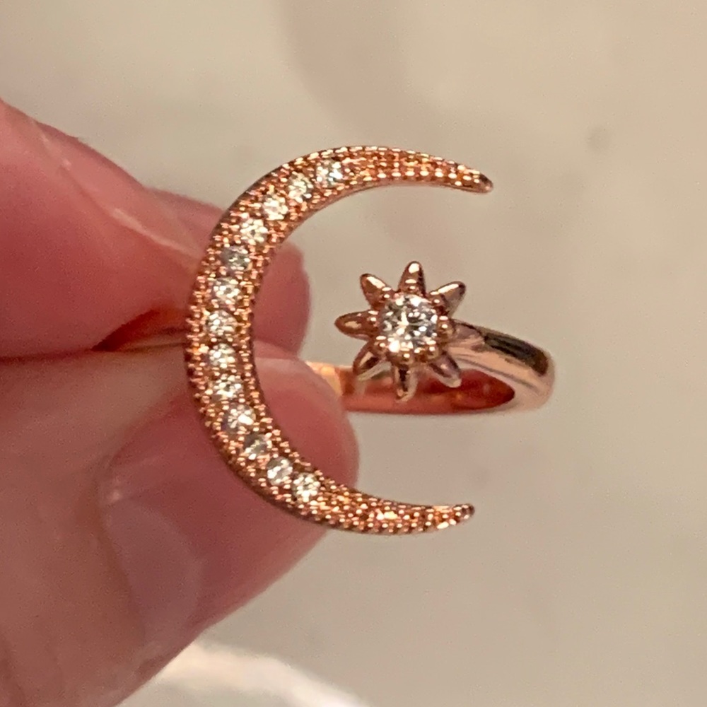 💕Rose Gold Diamond Moon & Star Adjustable Ring💕